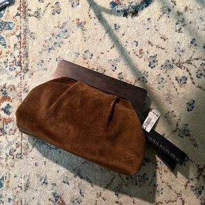 BANANA REPUBLIC suede clutch with wood clasp